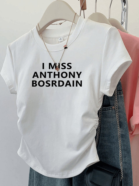 Summer New Style Butterfly Print Top, Short-Sleeved with Pleated Design, Unique Irregular Hem, Slimming T-Shirt for Women ins