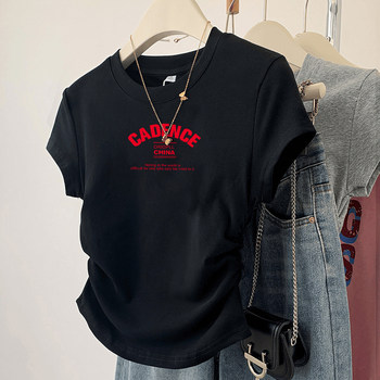 Korean Design Black Niche T-Shirt Pleated Waist Age-Reducing Top for Women 2025 Summer New Product Right Shoulder Short Sleeve ins