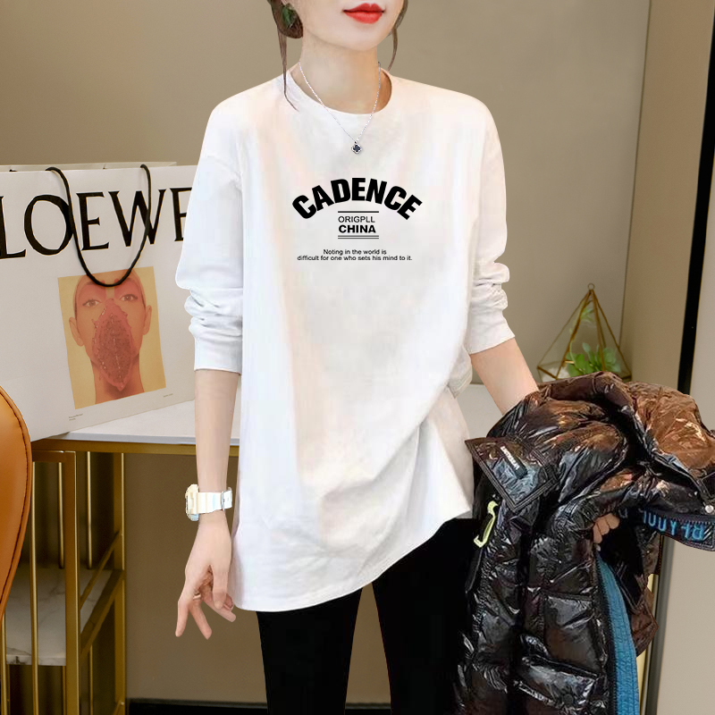 European Style White Long-Sleeve T-Shirt for Women, 2026 Spring and Autumn New Style, Layered Pure Cotton Inner Wear, Mid-Length Bottoming Shirt That Covers the Hips