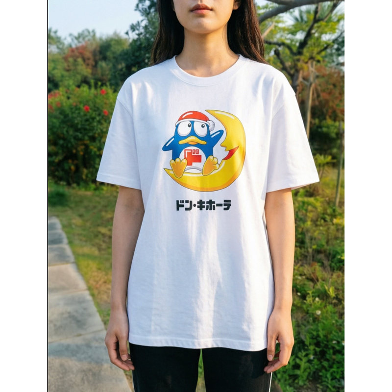 Japanese-Style Cartoon Don Quixote Penguin Short-Sleeve T-Shirt for Men and Women, Loose Casual Versatile Pure Cotton Short-Sleeve Top Trendy