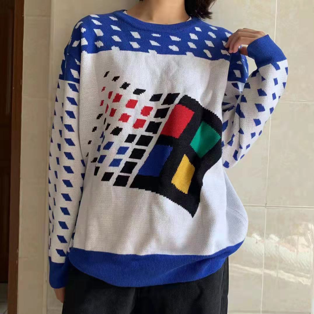 Ugly Sweater 95 Theme Flower Winter XP Knitted Shirt for Men and Women Minesweeper Sweater Crewneck Pullover Fall/Winter