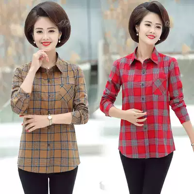Mother's spring 4o collar top clothes 50-year-old wear long-sleeved autumn clothes middle-aged women's shirts inch