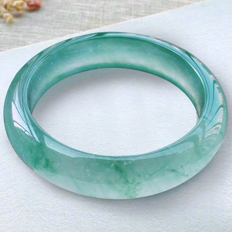 Emerald Ice Bracelet Women's Floating Flower Natural Jade High-end Burmese Women's Ice Flower Green Super Wide Jade Bracelet