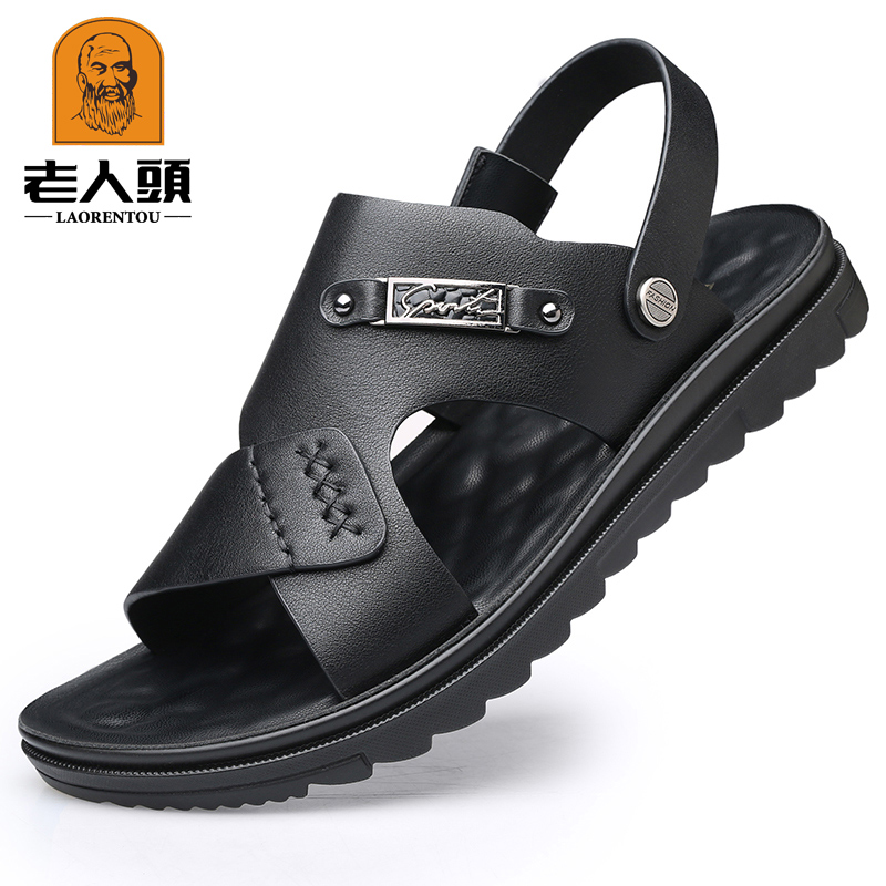 Old man's head sandals men's 2022 new genuine leather soft-bottom sandals shoes non-slip casual beach shoes in old age leather sandals