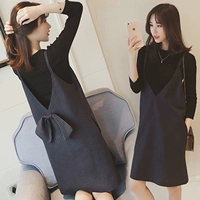 Весенний комплект для беременных, длинное платье с бантиком, коллекция 2022, средней длины