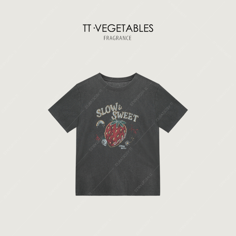 Oh Fen/Tiny Size【Xiang Su】Spring New Short-Sleeve Strawberry Letter Print T-Shirt Top Ji 611157