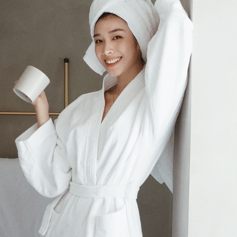 Hotel-Specific Pure Cotton Bathrobe for Women, Adults, and Children, Thickened Bathrobe, Swimming Absorbent Robe, White Winter Men's Full-Length Style