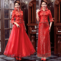 Toast dress bride spring 2020 wedding new Chinese wedding dress long sleeve lace vintage cheongsam large size autumn