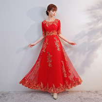 2021 new wedding toast dress bridal dress long thin back door Chinese wedding dress cheongsam dress red