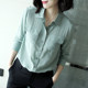 Avocado green silk shirt women's new spring style slim long-sleeved pocket silk top long-sleeved shirt