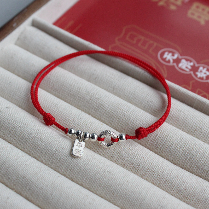 Xiangyun Peace Pendant Red String Bracelet for Women, Handmade Good Luck and Safety Couple Thin Bracelet Anklet Gift