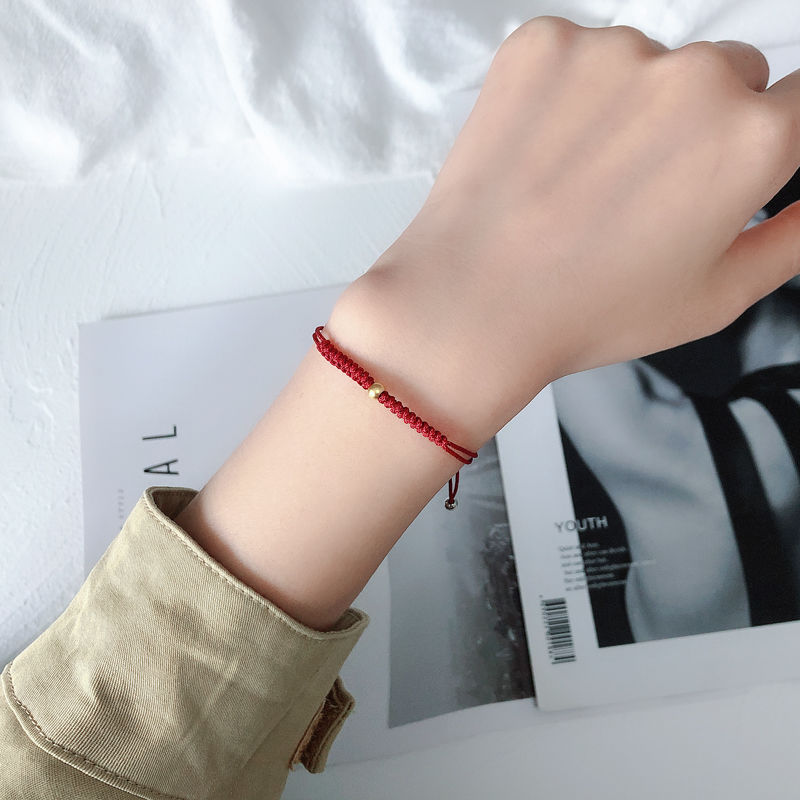 Transfer Bead Bracelet for Women, Handmade Red Rope Weaving, Couple Style, Gift for Best Friends, 14K Gold-Plated, Non-Fading, Simple Jewelry