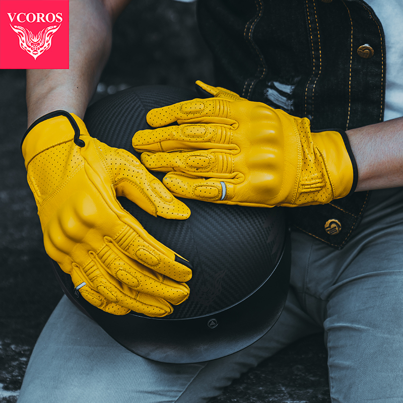 VCOROS Locomotive Retro Gloves All Season Genuine Leather Locomotive Rider Riding Kit Men And Women Spring Summer Touch Screen