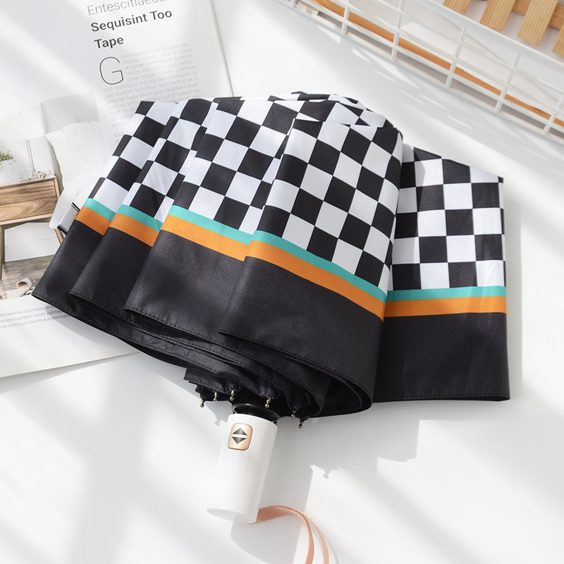 Lvаfgн 70% off Grid Pattern Fully Automatic Umbrella for Women, Dual-Use for Sun and Rain, Black Coating Folding Sun Umbrella, Sun Protection and Uv Protection