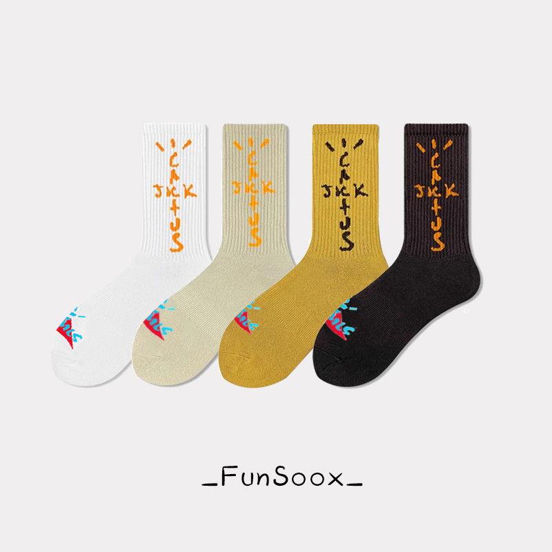 Funsoox Ts Socks Cactus Pure Cotton Skateboard Socks Hip-Hop High Street Unisex Trendy Brand Student Sports Mid-Calf Socks