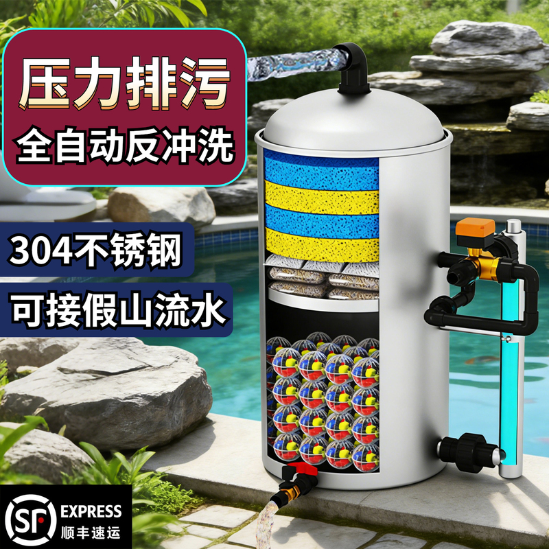 Fish Pond Filter, Filter Barrel, Intelligent Backwash Pressure Barrel, Water Circulation System, Stainless Steel Fish Farming Purification Equipment
