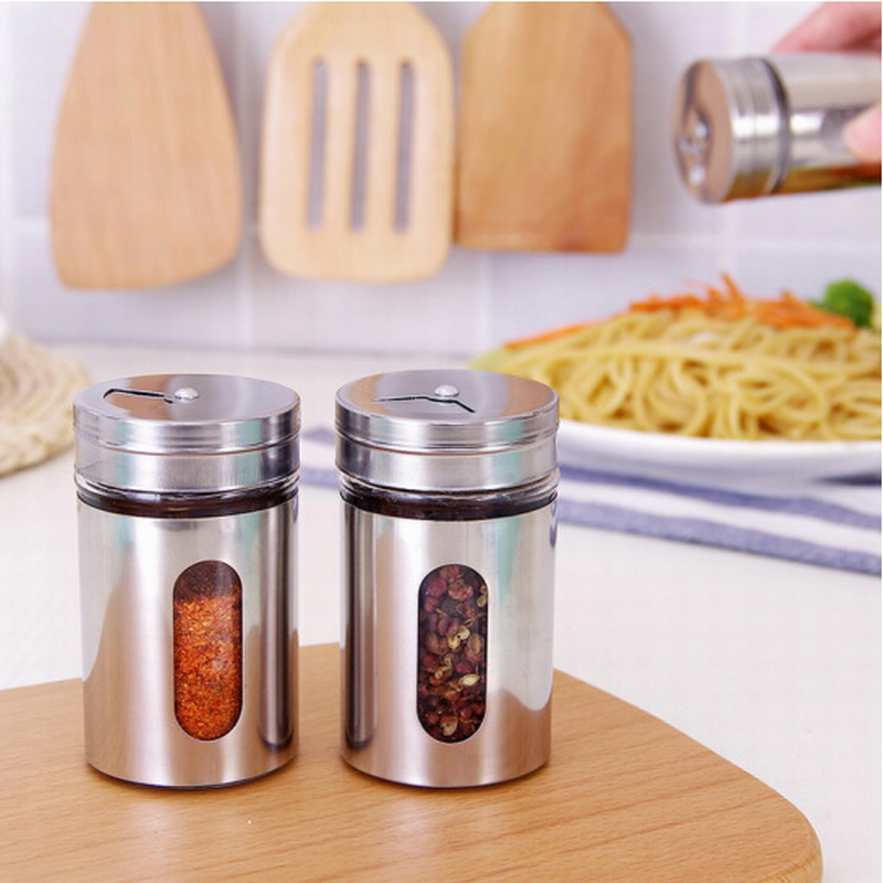 Seasoning Bottle Barbecue seasoning jar Stainless Steel Glass Liner Seasoned Bottle of Pepper Powder Zizirl rotary porous