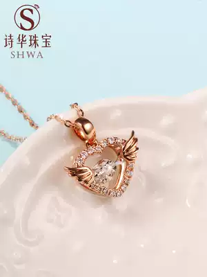 Shihua jewelry 18K rose gold diamond pendant necklace gold choker Angel smart single diamond pendant real diamond