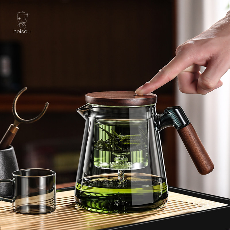 Floating Comfort Cups Bubble Teapot Hupeach Wood Handle Glass Liner One Key Filter Tea Water Separation Press-Type Punch Teapot-Taobao