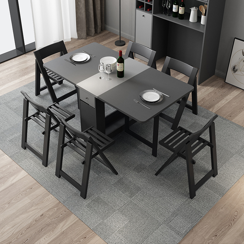 Modern simple folding dining table and chair combination home storage dining table small apartment type space saving Nordic dining table solid wooden chair
