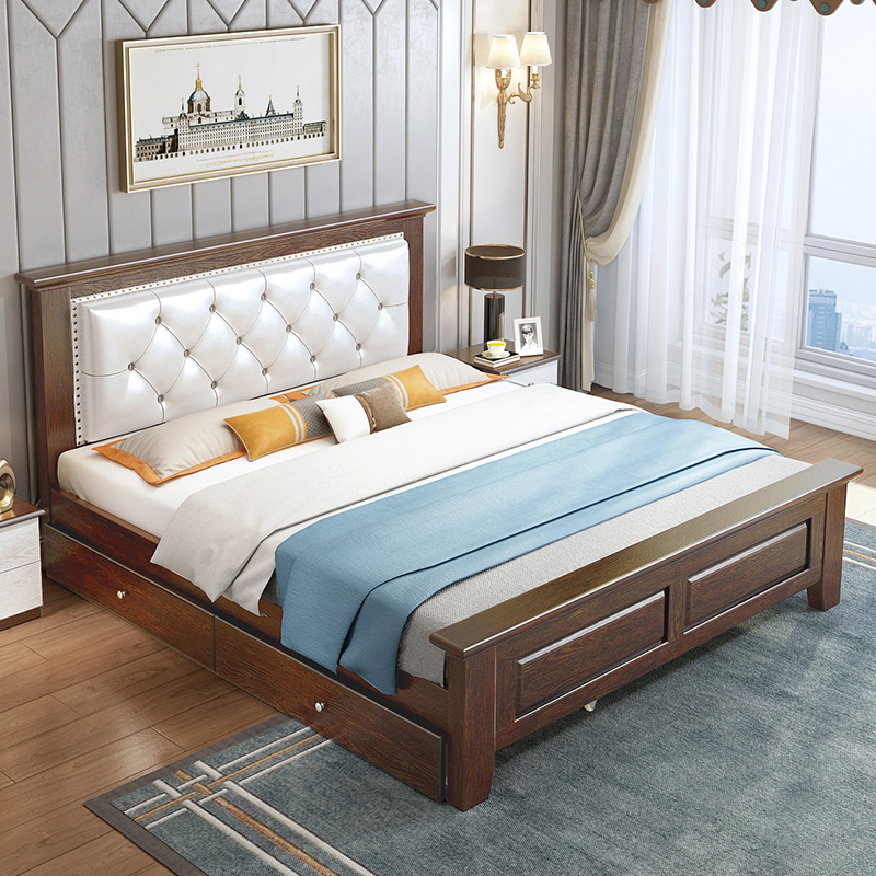 Solid wood bed modern simple 1 8 meters household double bed 1 5 master bedroom big bed European economy soft bag single bed