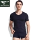 Áo thun bảy cổ nam vest ngắn tay cotton cổ chữ V chạm đáy áo sơ mi cổ gà hình trái tim thoáng khí bằng vải cotton mùa hè co giãn
