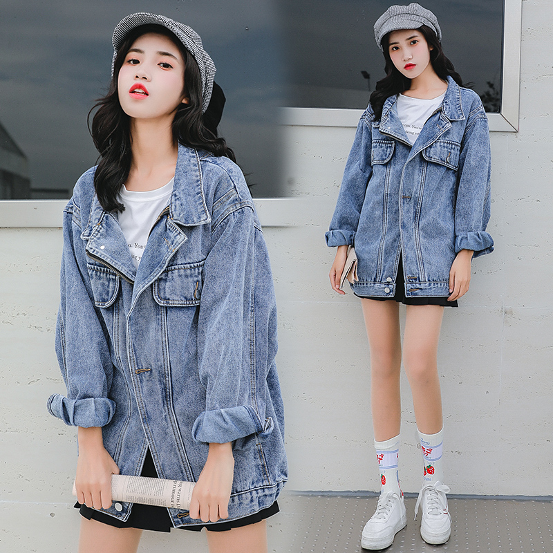 Denim jacket women's loose 2022 spring new Korean version long-sleeved bf style medium and long version couple denim clothes trend