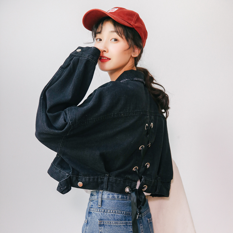 Short denim jacket women's spring and autumn 2021 new loose Korean version of the student wild thin high-waisted black jacket