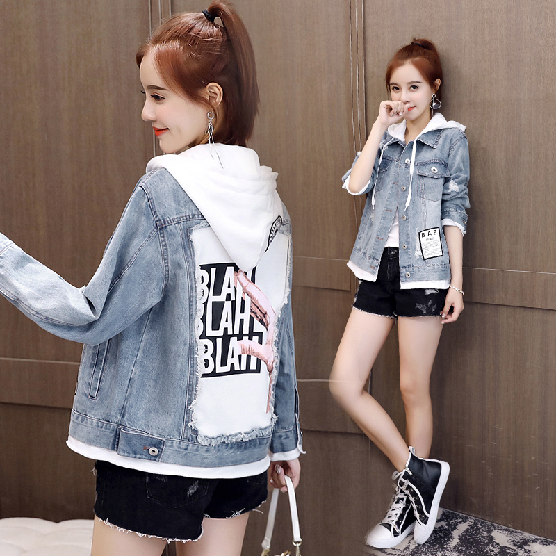 Denim jacket women's Korean version loose new 2021 spring and autumn casual hooded student short thin jacket top