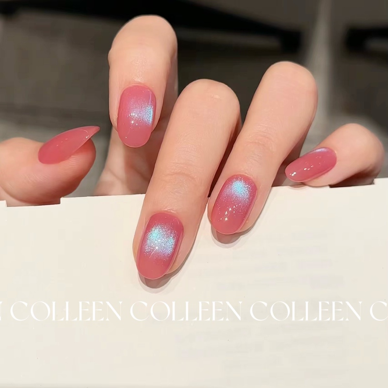 【嗲嗲】Colleen Short Press-On Nails, Same Style as Rina Ema, Cat-Eye Pink Manicure, Yellow and Black Skin Tone Brightening