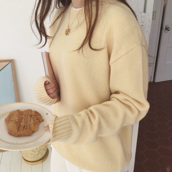 Autumn lazy style sweet little fresh soft girl cute loose taro purple sweater pullover light purple sweater for women