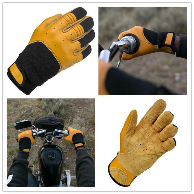 Biltwell Haredukadi Genuine Leather Fabric Spring Summer Autumn Retro Locomotive Gloves Breathable