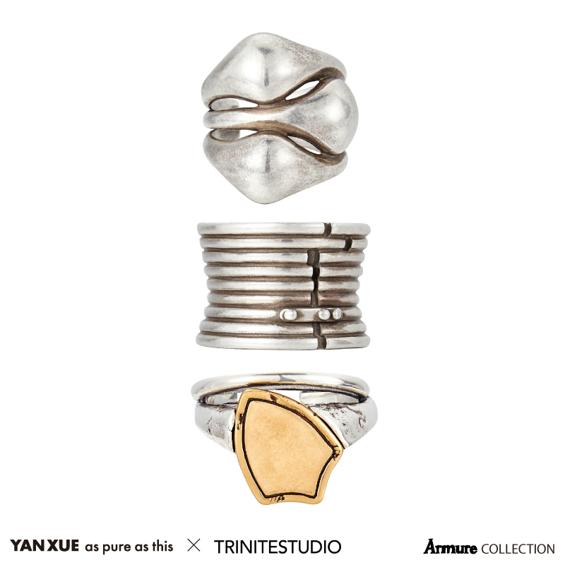 Yanxue X Trinite Collaboration Armor Series Vintage Metal Ring 925 Silver Design for Layering Yanxue X Trinite Collaboration Armor Series Vintage Metal Ring 925 Silver Design for Layering