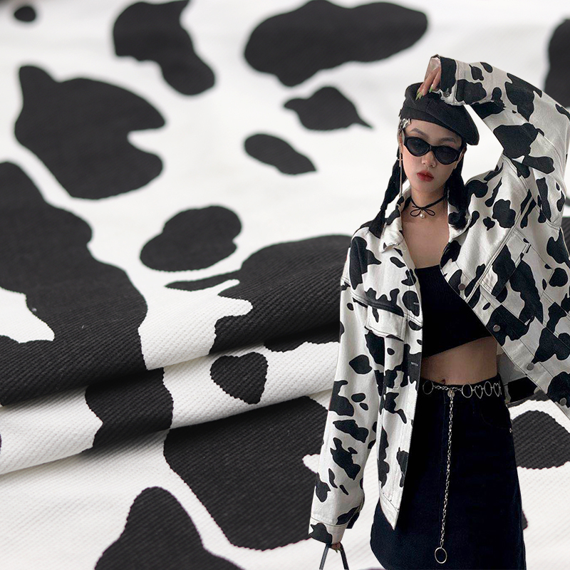 ins Cow Print Pure Cotton Fabric Denim Fabric DIY Handmade Clothing Fabric High-End Cream Style Sofa Fabric