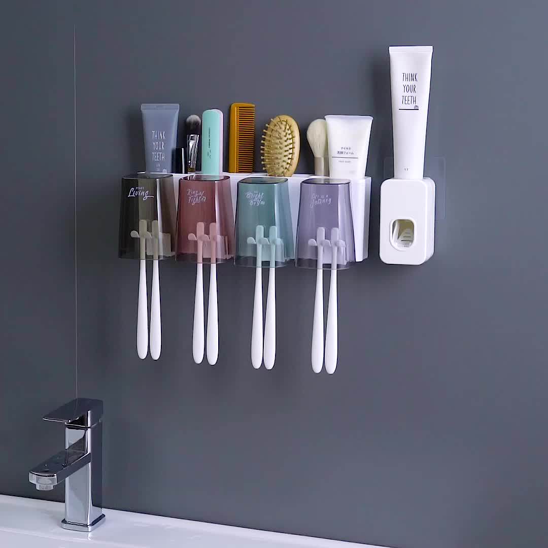 Creative mouthwash cup Set toothbrush frame wall hanging makeup room sucking transparent couple mouthwash cup automatic extrusion toothpaste