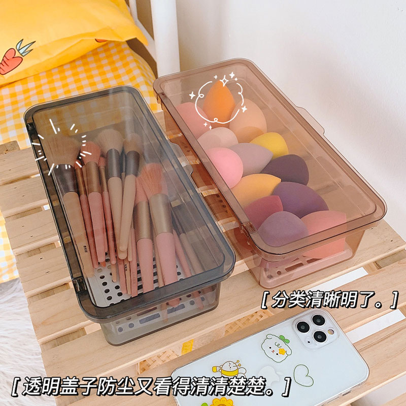 Makeup brush containing box rectangular transparent dust-proof with cover Makeup Desk Dorm Room Beauty Egg-eye Shadow Brush large capacity