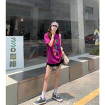 Seven4lee Retrograde Comic Book Leg Black Denim Shorts Woman Breaking Hole Ripping Broadlegged Pants High Waist Display Slim hot pants