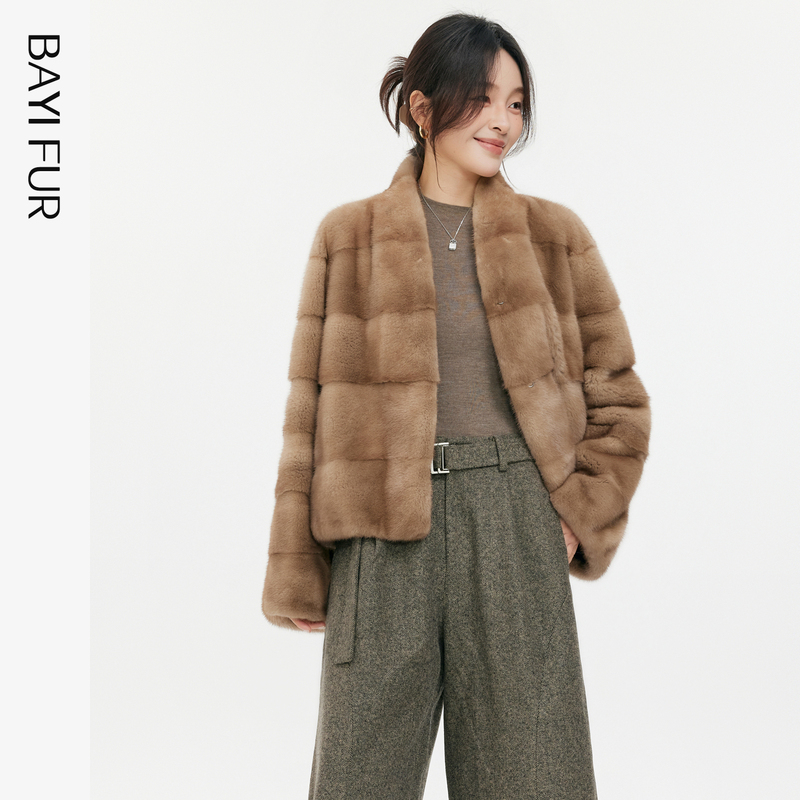Baiyi Manse Mink Imported Whole Mink Horizontal Spine V-Neck Vintage Natural Color Mink Fur Coat Baiyi Manse Mink Imported Whole Mink Horizontal Spine V-Neck Vintage Natural Color Mink Fur Coat