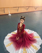 New Xinjiang dance clothing Uyghur performance clothing burgundy Uyghur clothing practice skirt repertoire art test performance