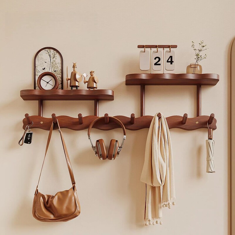 Wall-Mounted Solid Wood Coat Rack, No-Drill Wall Hook, Door Hook, Multi-Functional Hanger for Living Room, Bedroom, Entryway
