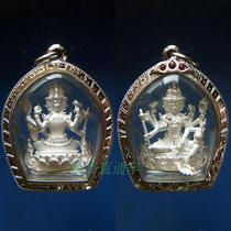 Thai Buddha brand genuine Longpo evening Buddhist calendar 2559 exquisite real silver four-sided Buddha distribution inlaid treasure silver shell