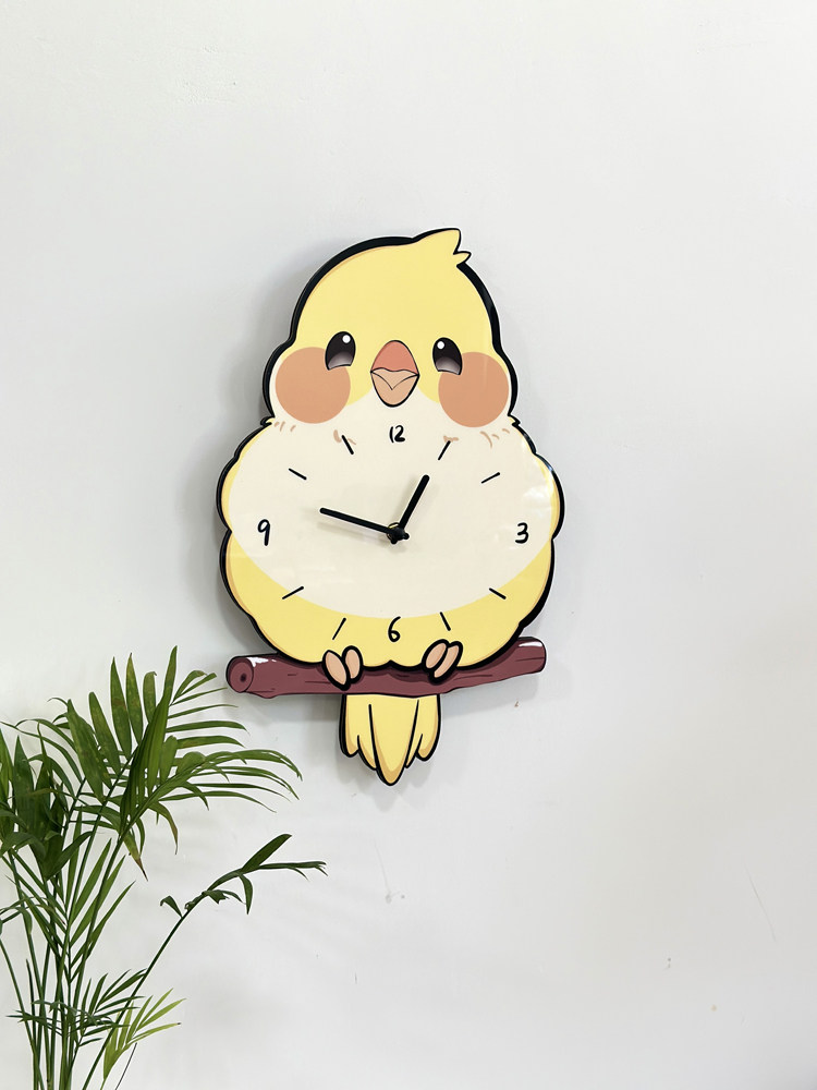 Мультяшные милые качающиеся настенные часы с попугаем для домашнего декора гостиной, креативные бесшумные часы без сверления