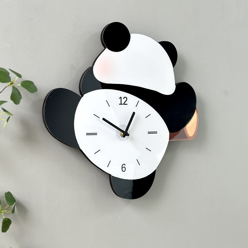 Мультяшные креативные настенные часы в виде панды для гостиной детской комнаты простые декоративные бесшумные без сверления милые часы