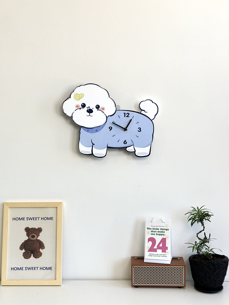 Оригинальные настенные часы с виляющим хвостом в виде бишон фризе, креативные декоративные бесшумные часы с милой собачкой