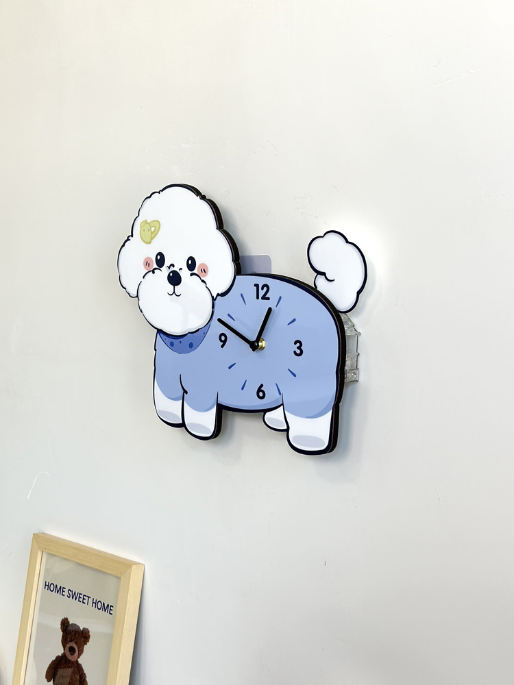 Оригинальные настенные часы с виляющим хвостом в виде бишон фризе, креативные декоративные бесшумные часы с милой собачкой