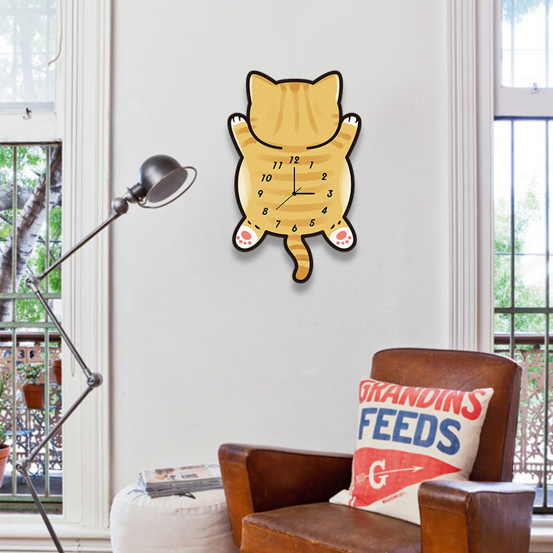 Большой оранжевый кот мультяшные креативные бесшумные настенные часы для гостиной спальни детской комнаты детского сада милые модные декоративные часы