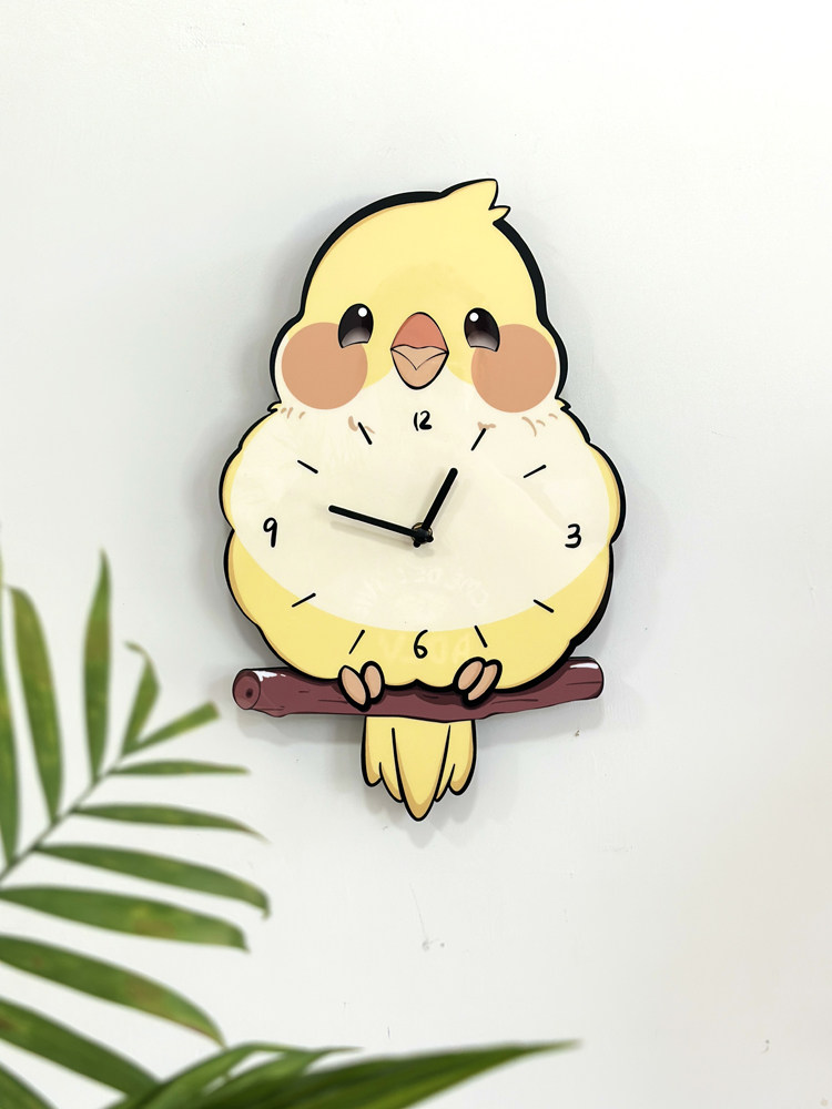 Мультяшные милые качающиеся настенные часы с попугаем для домашнего декора гостиной, креативные бесшумные часы без сверления