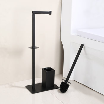Stainless steel punch-free paper towel holder cross-border two-in-one standing paper roll holder cleaning brush floor-standing toilet brush
