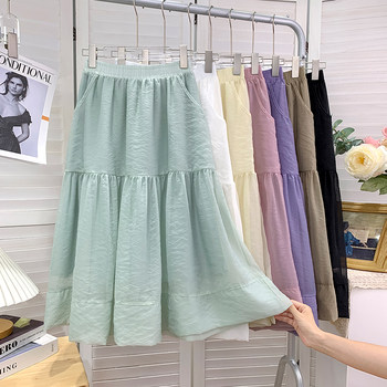 Splicing high-end sense of crotch Organ mesh chiffon pleated skirt women's summer retro Western style mid-length A-line skirt