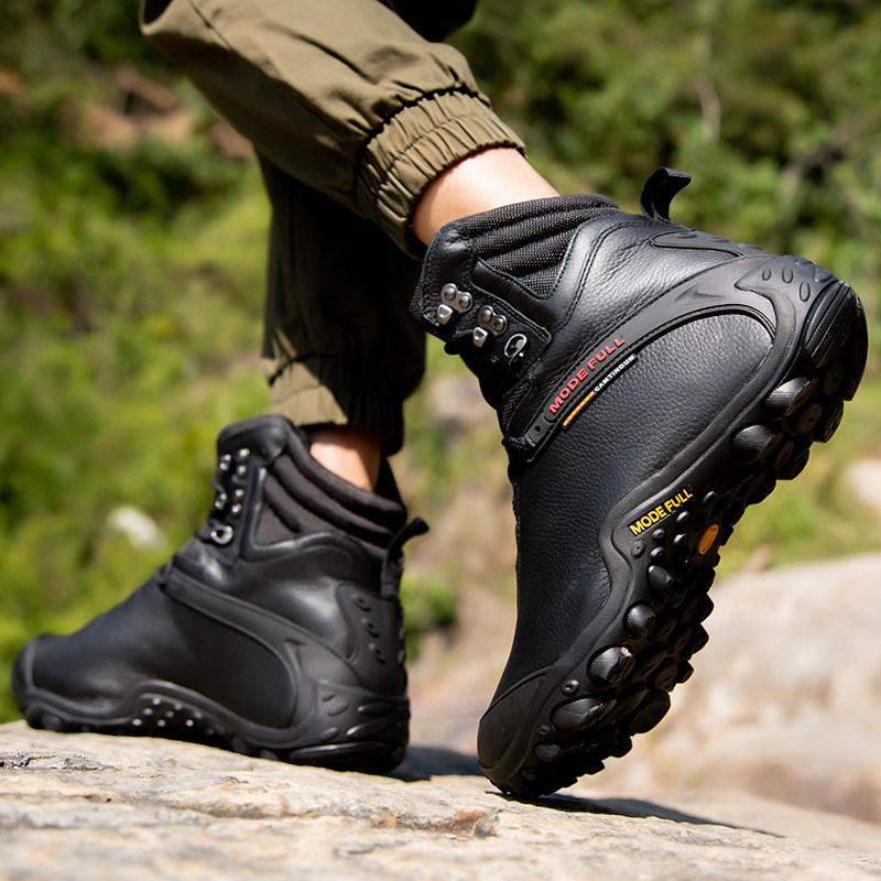 Outdoor Climbing Shoes Men's High Cylinder Autumn Winter Waterproof Non-slip Genuine Leather Outdoor Shoes Women Hiking Shoes Gmao Warm Snowy Boots